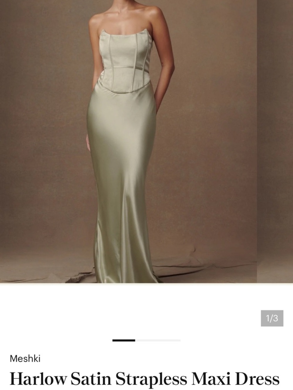 Meshki Strapless Satin Corset Maxi Dress in Sage Green